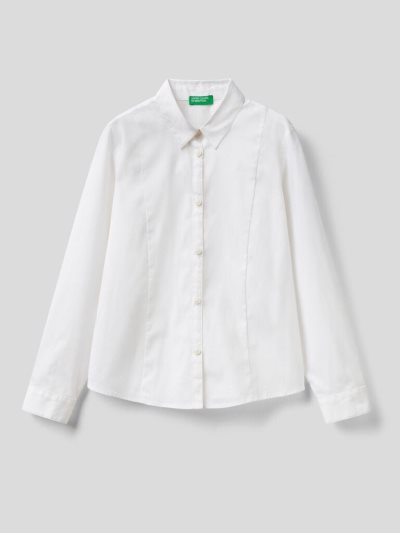 Kids' Benetton Stretch Cotton Blend Shirts White | NZ966707