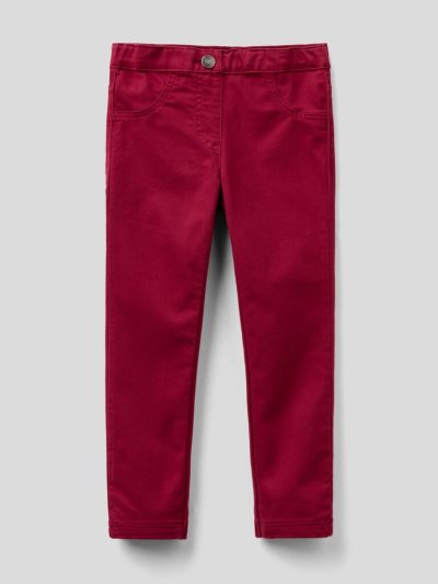 Kids' Benetton Stretch Cotton Blend Trousers Burgundy | NZ275580