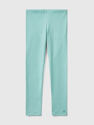 Kids' Benetton Stretch Cotton Logo Leggings Aqua | NZ274140