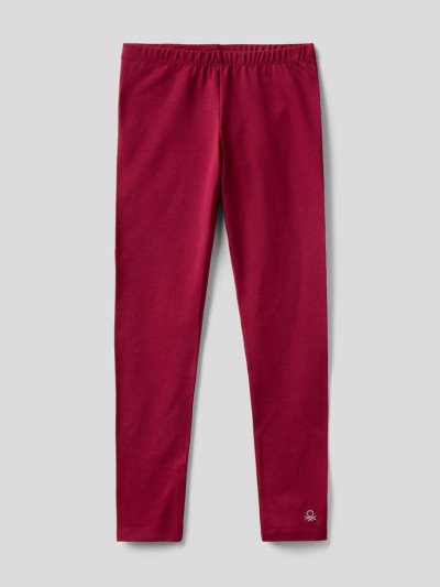 Kids' Benetton Stretch Cotton Logo Leggings Burgundy | NZ328711