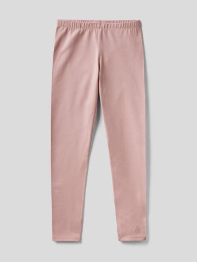 Kids' Benetton Stretch Cotton Logo Leggings Soft Pink | NZ760960