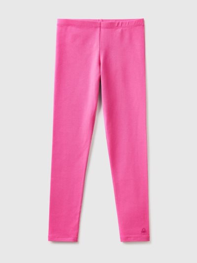 Kids' Benetton Stretch Cotton Logo Leggings Fuchsia | NZ763244