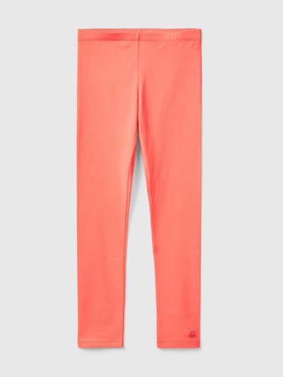 Kids' Benetton Stretch Cotton Logo Leggings Orange Coral | NZ980040
