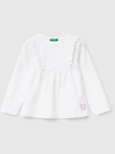 Kids' Benetton Stretch Cotton Ruffles Long Sleeve T-shirts White | NZ012173