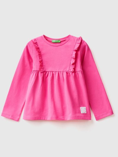 Kids' Benetton Stretch Cotton Ruffles Long Sleeve T-shirts Fuchsia | NZ122030
