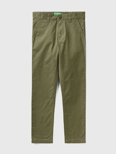 Kids' Benetton Stretch Cotton Slim Fit Chinos Military Green | NZ179518