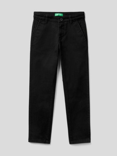 Kids' Benetton Stretch Cotton Slim Fit Chinos Black | NZ602977