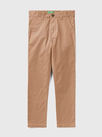 Kids' Benetton Stretch Cotton Slim Fit Chinos Camel | NZ954960