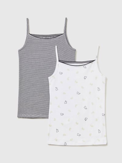 Kids' Benetton Stretch Cotton Two Patterned Camisole Tops White | NZ300647
