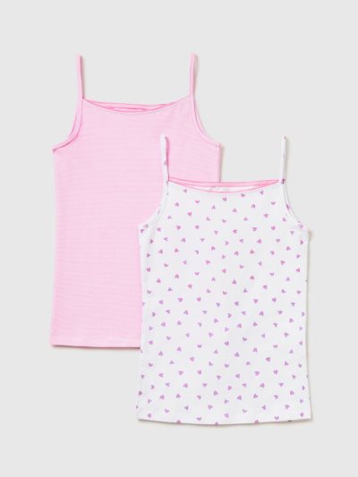 Kids' Benetton Stretch Cotton Two Patterned Camisole Tops White | NZ909075