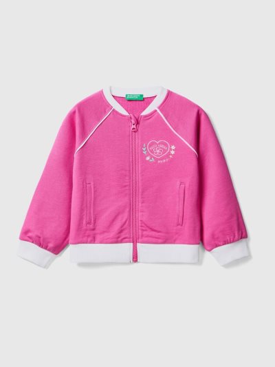 Kids' Benetton Stretch Cotton Zip Sweatshirt Fuchsia | NZ649506