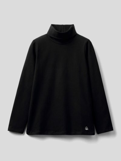 Kids' Benetton Stretch High Neck Long Sleeve T-shirts Black | NZ348799