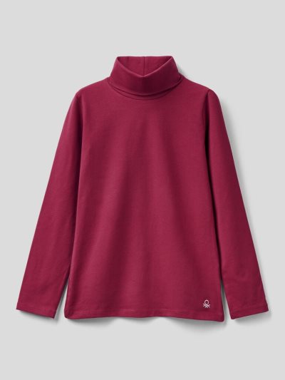 Kids' Benetton Stretch High Neck Long Sleeve T-shirts Burgundy | NZ560123