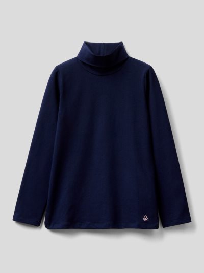 Kids' Benetton Stretch High Neck Long Sleeve T-shirts Dark Blue | NZ826478