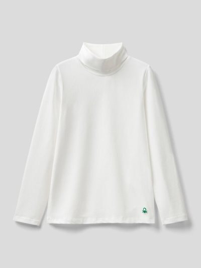 Kids' Benetton Stretch High Neck Long Sleeve T-shirts Creamy White | NZ889056