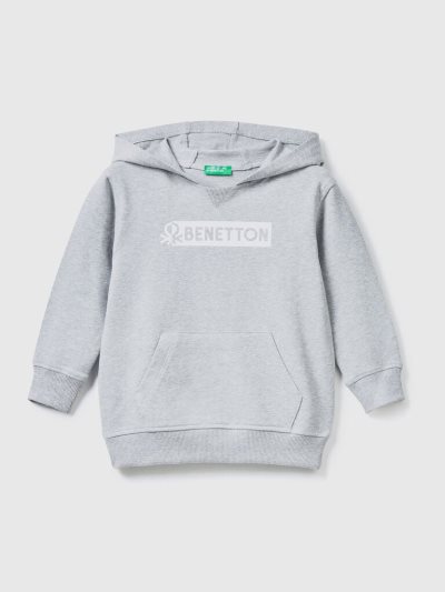 Kids' Benetton Stretch Organic Cotton Hoodie Light Grey | NZ675767