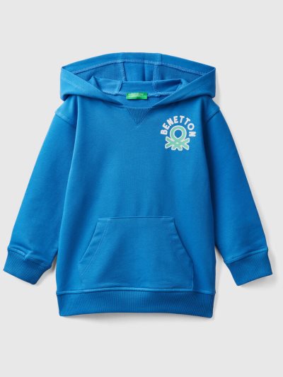 Kids' Benetton Stretch Organic Cotton Hoodie Bright Blue | NZ826094