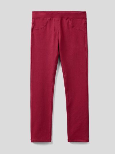 Kids' Benetton Stretch Sweat Fabric Jeggings Burgundy | NZ199781
