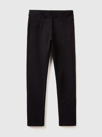 Kids' Benetton Stretch Sweat Fabric Jeggings Black | NZ990873