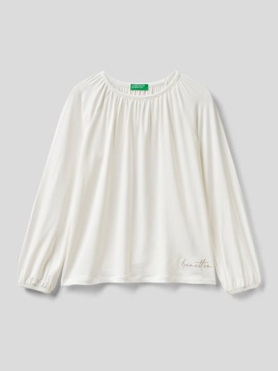 Kids' Benetton Stretch Viscose Long Sleeve T-shirts Creamy White | NZ189982