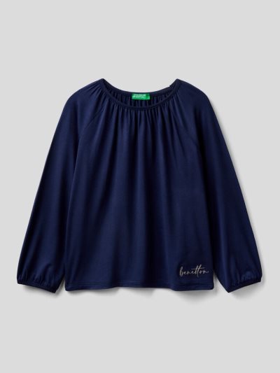 Kids' Benetton Stretch Viscose Long Sleeve T-shirts Dark Blue | NZ960651
