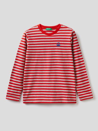 Kids' Benetton Striped 100% Cotton Long Sleeve T-shirts Red | NZ665571