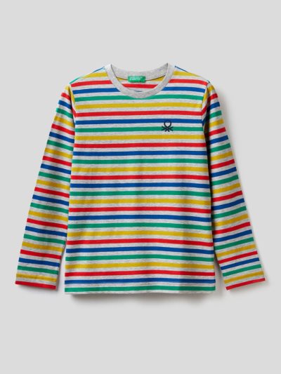 Kids' Benetton Striped 100% Cotton Long Sleeve T-shirts Multi-color | NZ962826