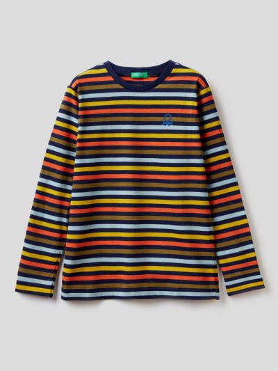 Kids' Benetton Striped 100% Cotton Long Sleeve T-shirts Multi-color | NZ970863