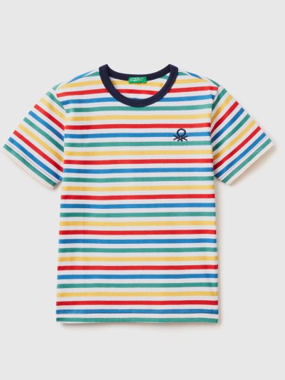 Kids' Benetton Striped 100% Cotton Short Sleeve T-shirts Multi-color | NZ342872