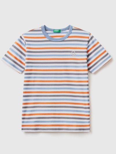 Kids' Benetton Striped 100% Cotton Short Sleeve T-shirts Multi-color | NZ367449