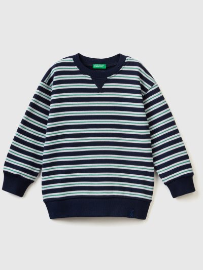 Kids' Benetton Striped 100% Cotton Sweatshirt Dark Blue | NZ900093