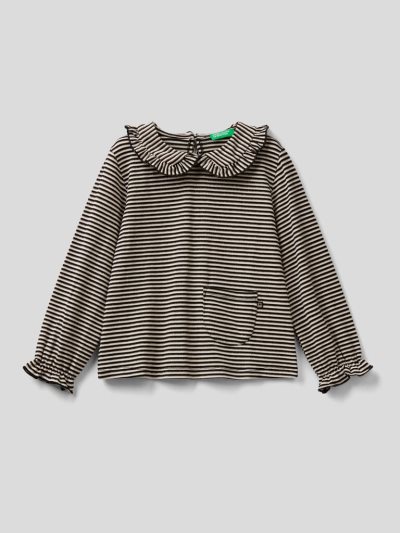 Kids' Benetton Striped Collar Long Sleeve T-shirts Black | NZ057030