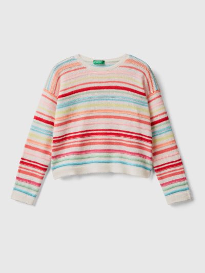 Kids' Benetton Striped Cotton Blend Sweaters Multi-color | NZ629033