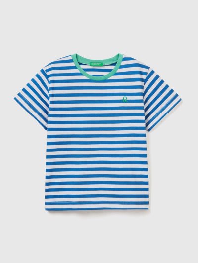 Kids' Benetton Striped Cotton Short Sleeve T-shirts Bright Blue | NZ162313