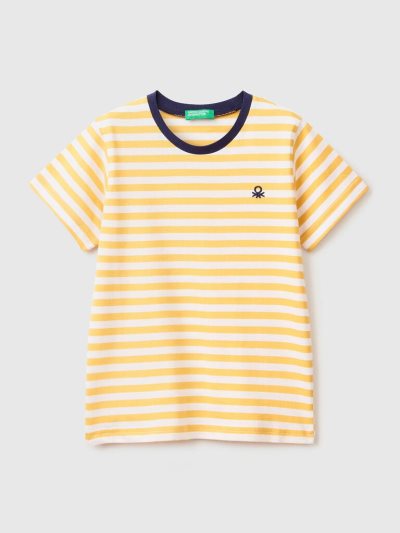 Kids' Benetton Striped Cotton Short Sleeve T-shirts Yellow | NZ386477