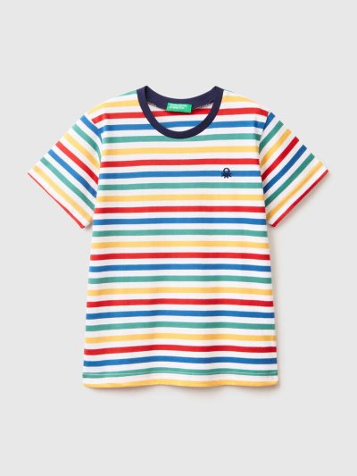 Kids' Benetton Striped Cotton Short Sleeve T-shirts Multi-color | NZ986126