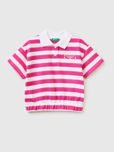 Kids' Benetton Striped Crest Polo Shirts Fuchsia | NZ700054