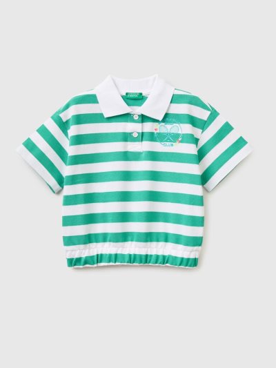 Kids' Benetton Striped Crest Polo Shirts Green | NZ752492