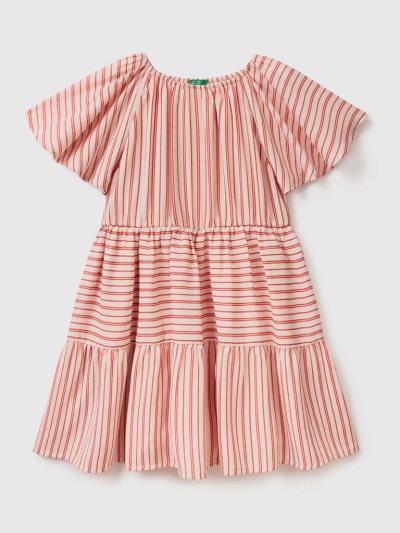 Kids' Benetton Striped Flounces Dress Pink | NZ904333