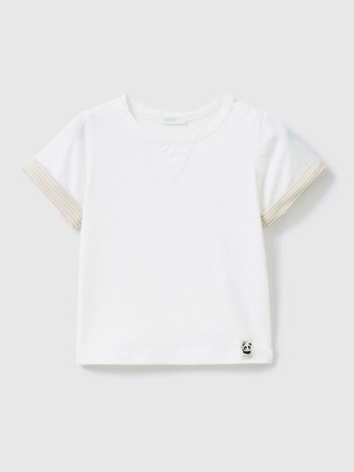 Kids' Benetton Striped Lapels T Shirts Creamy White | NZ385244