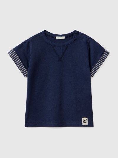 Kids' Benetton Striped Lapels T Shirts Dark Blue | NZ894693