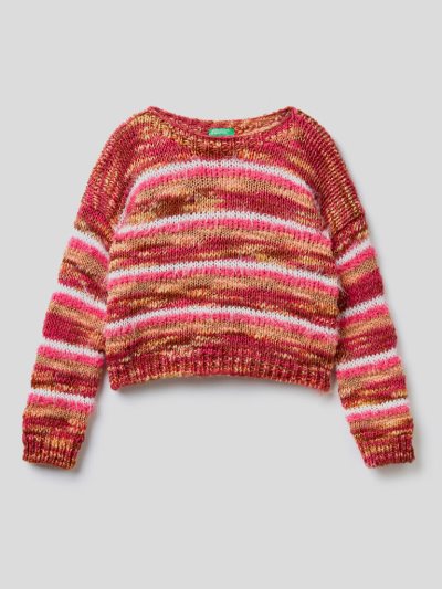 Kids' Benetton Striped Lurex Sweaters Fuchsia | NZ912019