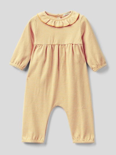 Kids' Benetton Striped Onesie Rouches Organic Cotton Outfit Mustard | NZ864806