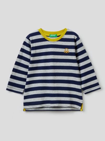 Kids' Benetton Striped Organic Cotton Long Sleeve T-shirts Blue | NZ693156