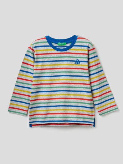 Kids' Benetton Striped Organic Cotton Long Sleeve T-shirts Multi-color | NZ952756
