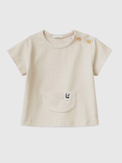 Kids' Benetton Striped Pocket T Shirts Beige | NZ715799