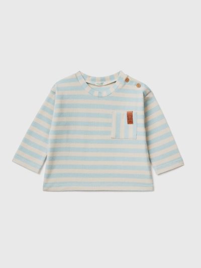 Kids' Benetton Striped Pocket T Shirts Sky Blue | NZ504119