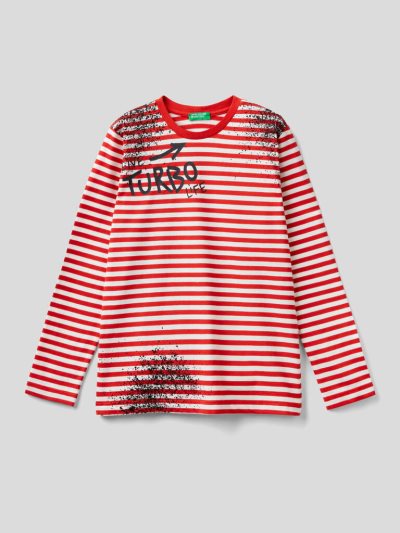 Kids' Benetton Striped Print Long Sleeve T-shirts Red | NZ085243