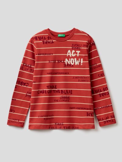 Kids' Benetton Striped Print Long Sleeve T-shirts Red | NZ099501