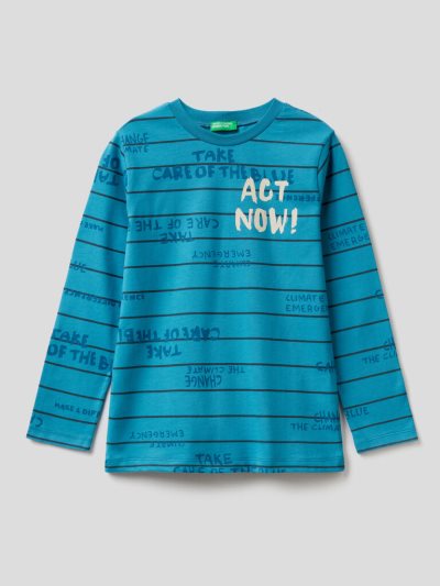 Kids' Benetton Striped Print Long Sleeve T-shirts Blue | NZ420907